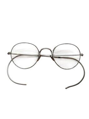 Antique Wire-Rim Bifocal Glasses With Velvet-Lined Metal Case